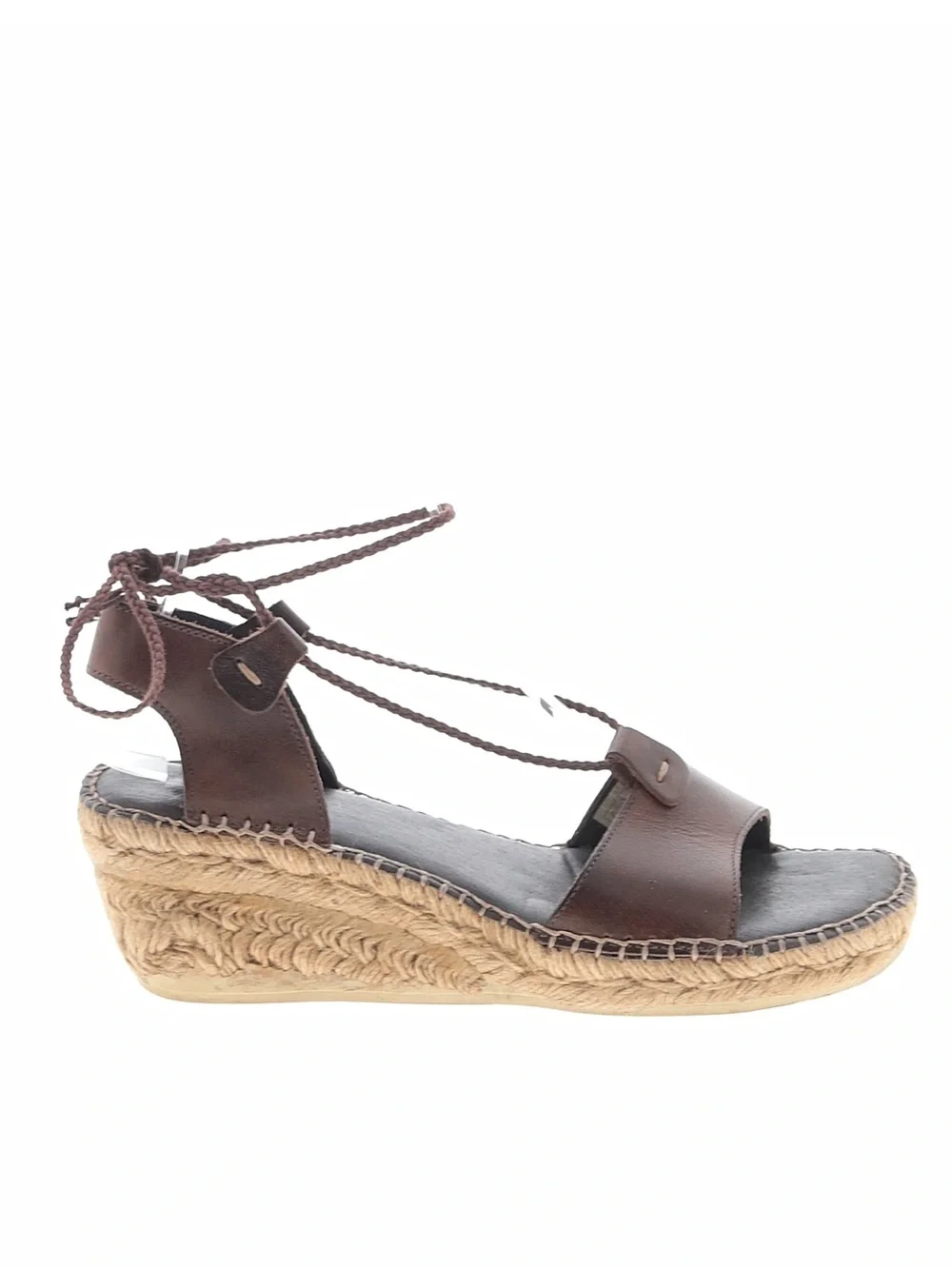 Eric Michael Brown Leather Ankle-Tie Espadrille Wedge Sandals Size EU 40/US 9